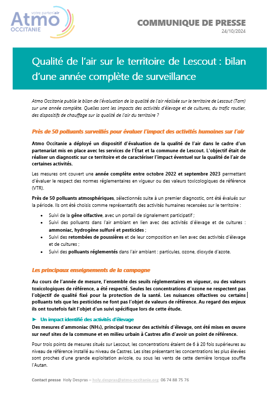 communiqué de presse qualité de l'air à Lescout